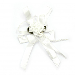 Бели декоративни цветя с панделка 30 мм -5 броя