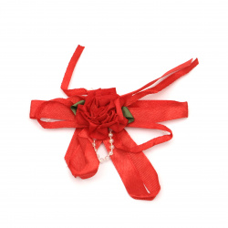 Червени декоративни цветя с панделка 30 мм -5 броя