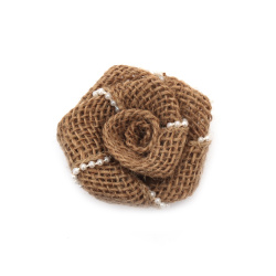 Burlap Flower, Decorations, Clothes, Craft, DIY 75 mm with pearls