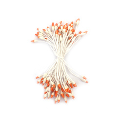 Double-sided Stamen, 2x7x60 mm, White and Orange, Approximately 144 Pieces