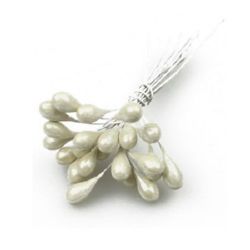 Stamens with wire for wedding party decoration, flowers making 5x9x60 mm white ~ 50 pieces
