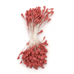 Stamens double-sided  for Decoration 3x5x60 mm color red pastel ~130 pcs.