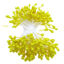 Bright pearl double-sided stamens for various decoration 3x6x65 mm yellow ~ 144 pieces