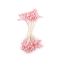 Double-Sided Pearl Stamens for Floral Decoration, Party, Birthday, Wedding Decor, Color: Milky Pink, Size: 3x6x70 mm, ~144 pieces