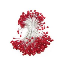 Stamens pearl double-sided for decorative flowers making 3x6x70 mm red ~ 144 pieces