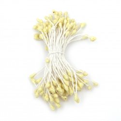Stamens with glitter double-sided 2.5x5x55 mm pale yellow ± 150 pieces