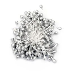 Тичинки перлени двустранни цвят сребро 5x8x60 мм ~90 броя