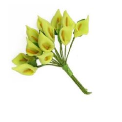 Small Decorative Bouquet of Callas / Yellow and Green / 16x30 mm - 12 pieces