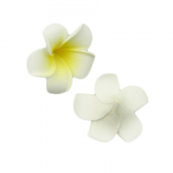 Гумирани цветя за декорация цвят бял и жълт 45 мм -5 броя