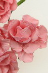 Bouquet of paper Roses with wire stems for decoration 35 mm pink brocade - 6 pieces