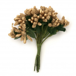 Bouquet of Stamens made of Wire, Paper and Fabric great for Christmas Decoration / Gold / 80 mm - 12 pieces