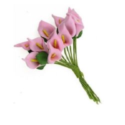 EVA foam potassium bouquet with leaves for art decoration, festive cards, candle embellishment 16x30 mm pink - 12 pieces