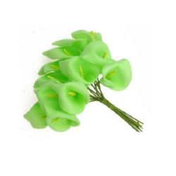 Green Calla Lily Bouquet, Artificial Flowers made of EVA foam, with paper wrapped wire stems for decoration, 25x45 mm - 12 pieces