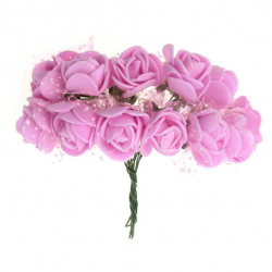 Buchet trandafir 25x80 mm organza din cauciuc roz -12 bucăți