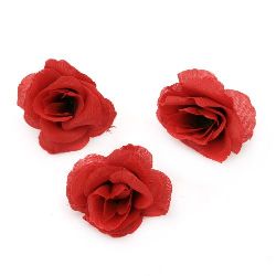 Fabric Rose with a Stump for Installation / 40 mm / Red - 10 pieces