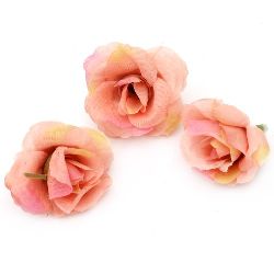 Τριαντάφυλλο κεφάλι 40 mm με βάση για τοποθέτηση - ροζ ανοιχτό -10 τεμαχίων