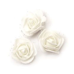 Гумирана роза с органза цвят бял 35 мм -10 броя