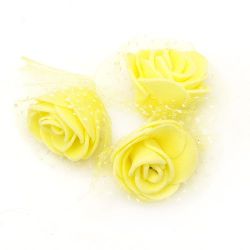 Rose from EVA foam and organza for  for decoration of greeting cards, albums 35 mm yellow - 10 pieces