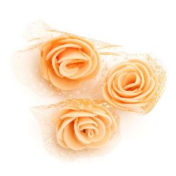 Floare trandafir 35 mm organza portocaliu -10 cauciuc