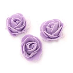 Mini Foam Roses with Organza for DIY Gift Decoration, Hair Accessories, Wedding Invitation /  Purple / 35 mm - 10 pieces