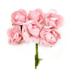 Stoc epuizat. Primeste notificare pe email cand produsul revine in stoc Buchet trandafir de hârtie și sârmă 30x80 mm roz deschis -6 bucăți