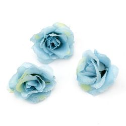 Fabric Rose Head with a Stump for Installation / 40 mm / Blue - 10 pieces