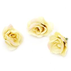 Цвят роза 40 мм с пънче за монтаж жълта светла - 10 броя