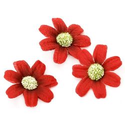 Fake Flower Head with Plastic Holder for Bouquets, Party Decoration, Gifts / 45 mm / Red - 10 pieces