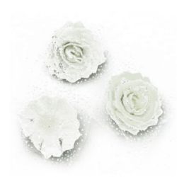 Floare trandafir 65 mm cauciuc broșă organza alb