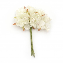 Букет цветя от текстил и органза с тичинки цвят шампанско 50x120 мм -6 броя