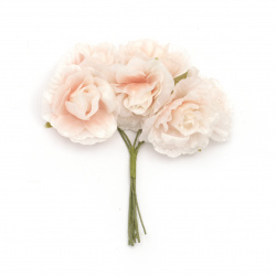 Букет рози от текстил цвят светло розов 40x100 мм -6 броя