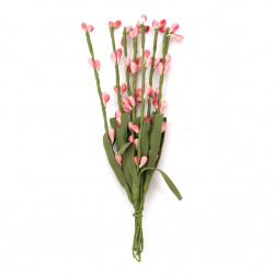 Bouquet twig with buds rubber leaves 160 mm pink -9 pieces