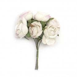 Букет рози от текстил цвят бял 40x100 мм -6 броя