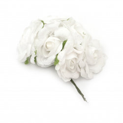 Buchet de trandafiri textil și dantelă 70x150 mm culoare alb -6 bucăți