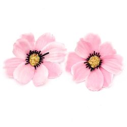 Fabric Flower with Plastic Holder for Wedding Decorations, Baby Showers, Parties / 75 mm / Pink - 10 pieces