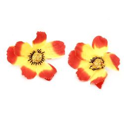 Floare cosmos de  75 mm cu boboc pentru montare culoare  galben și roșu - 10 bucăți