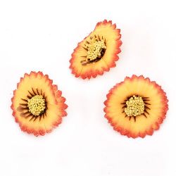 Artificial aster 35 mm with stump for installation, orange - 10 pieces