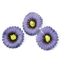 Decorative flower aster 35 mm with stump for installation, accessories making, purple - 10 pieces