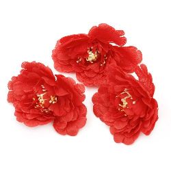 Peony color with stump 75 mm for installation, for DIY home decor projects, red - 5 pieces