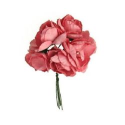 Stoc epuizat. Primeste notificare pe email cand produsul revine in stoc Buchet trandafir de hârtie și sârmă 30x80 mm roz închis -6 bucăți