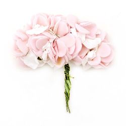 Rose bouquet of EVA foam and paper for embellishment of tiaras, hairpins 25x20 mm light pink with white - 12 pieces