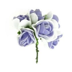 Букет от гумирани рози цвят бял и лилав 20 мм -6 броя
