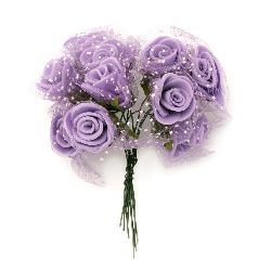 Букет гумирани рози с органза цвят лилав 20x90 мм -10 броя