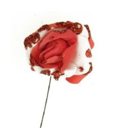 Гумирана роза с брокат цвят червен 50 мм 