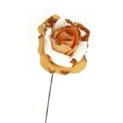 Τριαντάφυλλο 50 mm  πορτοκαλί λευκό με χρυσόσκονη