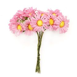 Букет цветя за декорация цвят розов и жълт  20x80 мм -10 броя