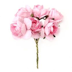 Stoc epuizat. Primeste notificare pe email cand produsul revine in stoc Buchet trandafir de hârtie și sârmă 30x80 mm roz -6 bucăți