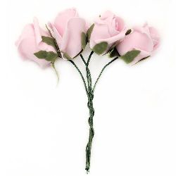 Букет от гумирани рози цвят светло розов 40x45 мм дръжка 130 мм -4 броя
