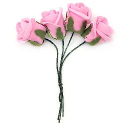Buchet trandafir cauciucat 40x45 mm mâner 130 mm roz -4 bucăți