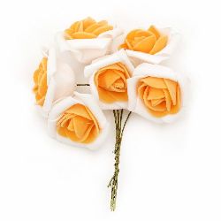 EVA Foam Rose bouque 35x110 mm white orange - 6 pieces